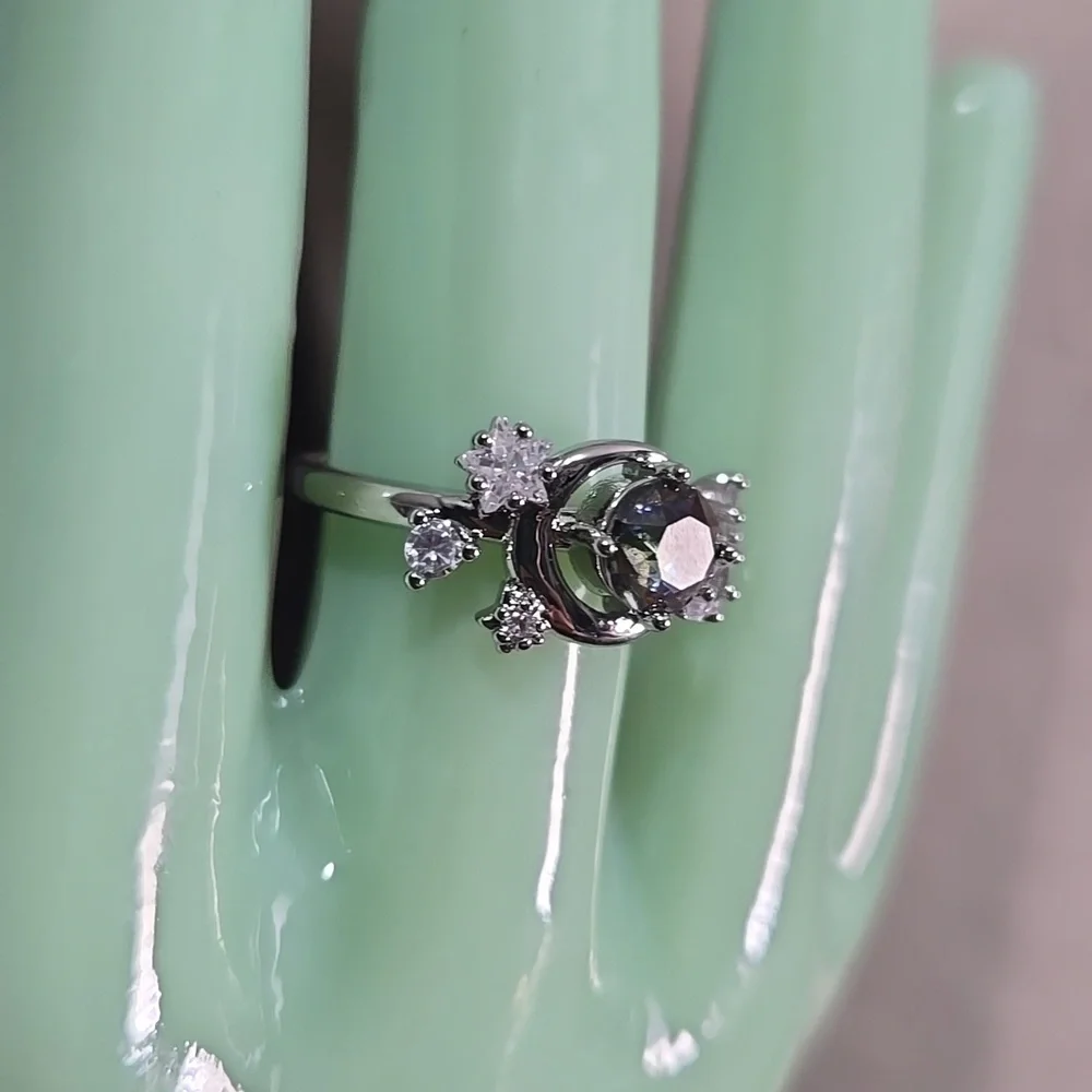 Crystal Vitrail Light Moon And CZ Stars Ring - Picture 6 of 7